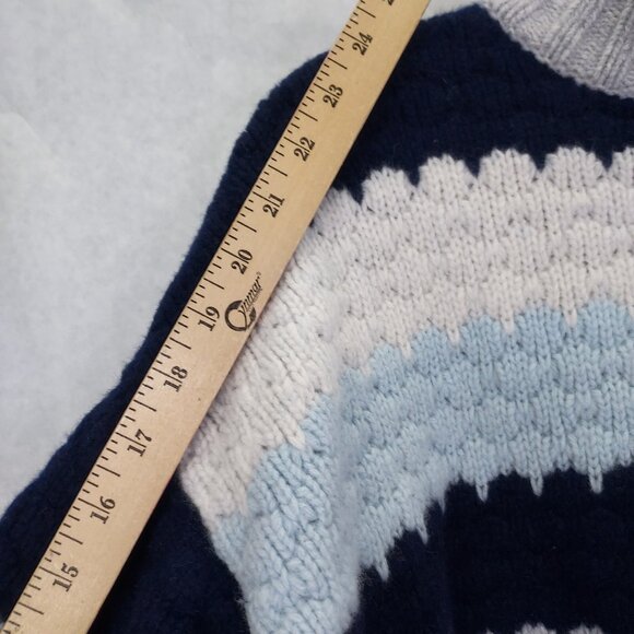 Alashan Sweater Womens XL Merino Wool Pullover Crochet Knit Blue White Mock Neck - Picture 13 of 14